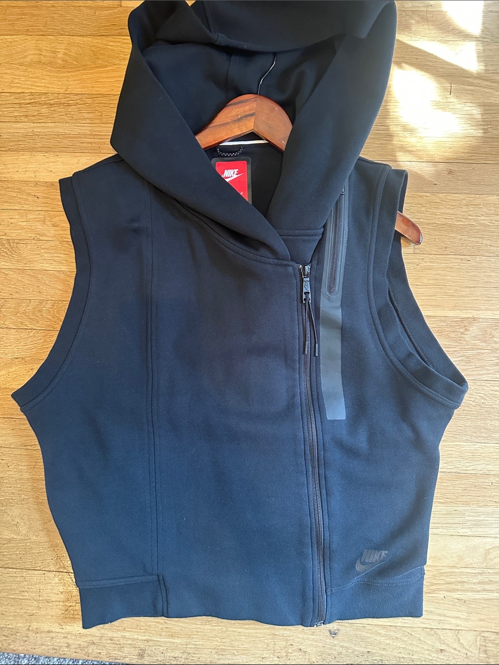 Nike Black Sleeveless Hooded Zip Vest